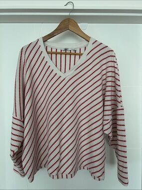 B.young The Collection Cream V-Neck Sweater with Red Diagonal Stripes